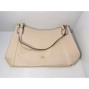 Coach Leather Hobo Shoulder Bag – Light Beige / Cream with Gold Hardware